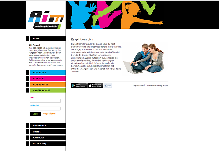 Screenshot der Aim Webseite
