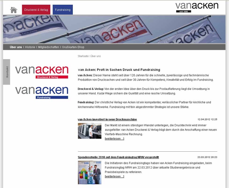 Screenshot der neuen Van Acken Webseite